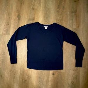 Athleta Sunrise V-neck Sweatshirt, Navy Blue, size small